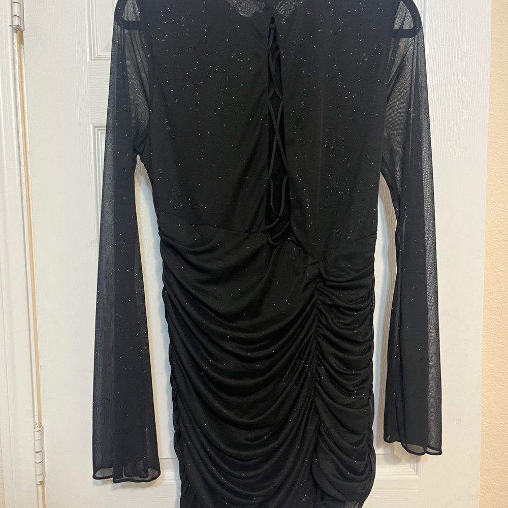 Chic Black Ruched Long Sleeve Dress